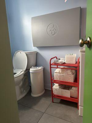 Best bathroom ever complete with diapers organized and labeled by size