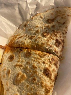 Chorizo quesadilla, huge! Spicy pork sausage and cheeses, flour tortilla