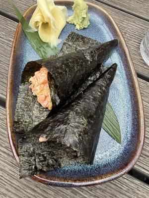 Spicy hotate (scallop) hand roll. Not on the menu, but ask for it!