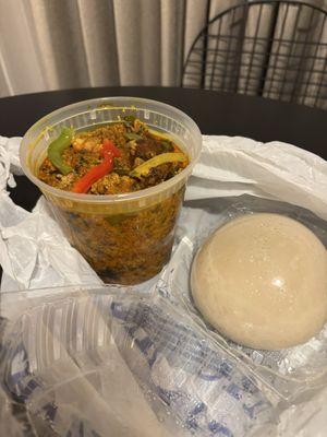 Egusi Boiled Plantain with Palava sauce (Agushi stew)