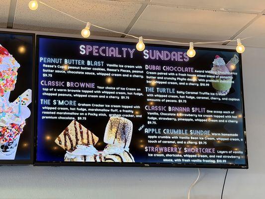 Sundae Menu
