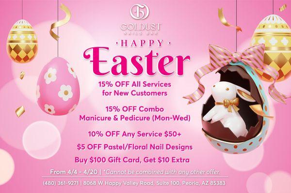 EASTER OFFERS
Stop by, hop in, and let us pamper you today! 