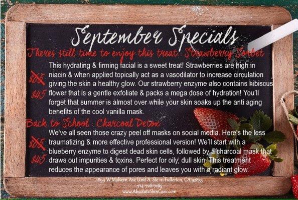 Facial specials for the month of September