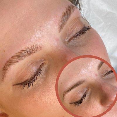 Brow Lamination can give the effect of larger and fuller brows w/out the commitment of Microblading