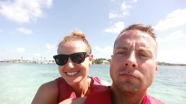 On the jet ski next to condo.