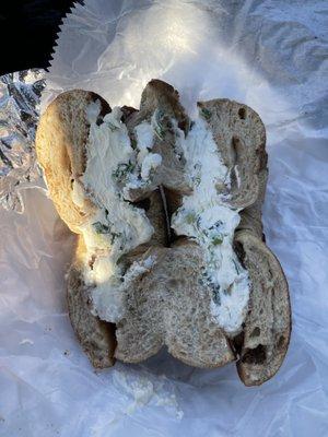 Cinnamon Raisin Bagel w/ Scallion CC $3