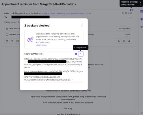 This is the email they sent me, with two different email trackers in it.
