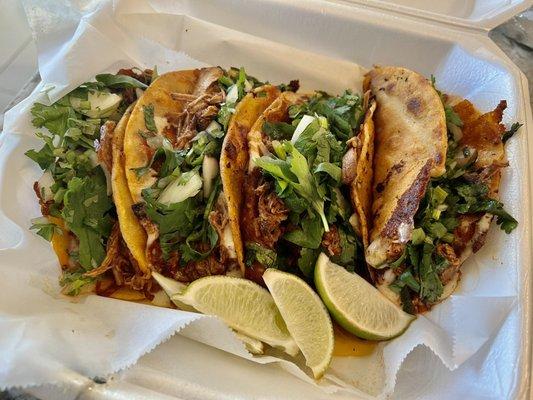 Four delicious quesa birrias about to be demolished!!!!