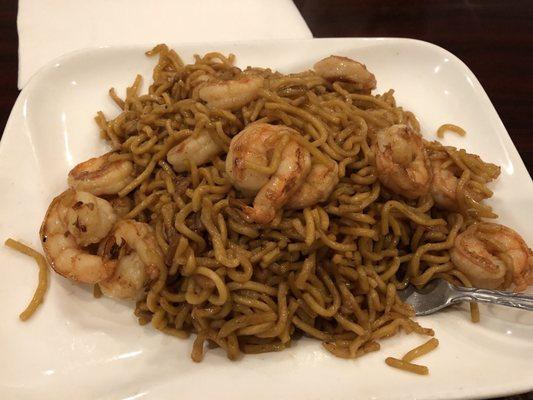 Shrimp lo mein without vegetables.