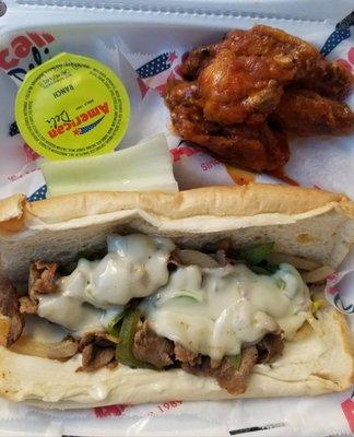 Beef Philly & 5 pc Wing Combo.