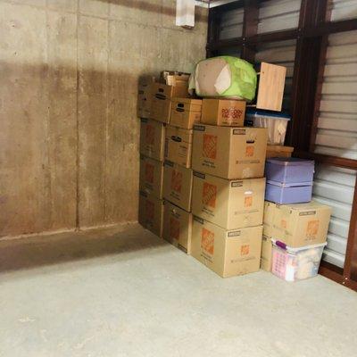 Packed and stacked in the storage unit.