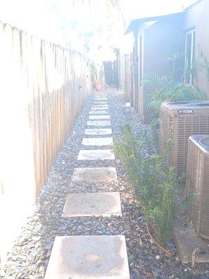 New pathway with plants and stones