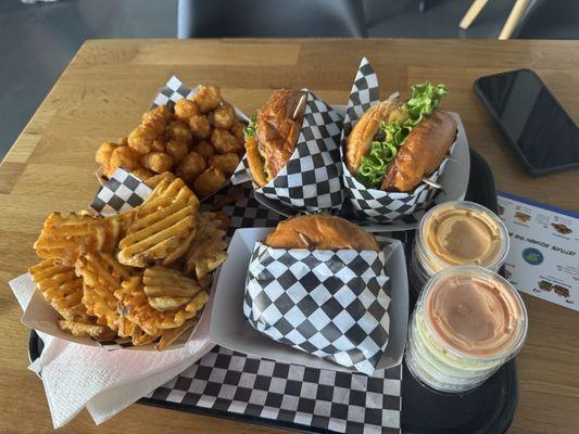 Meal fit for a family. All single burgers.