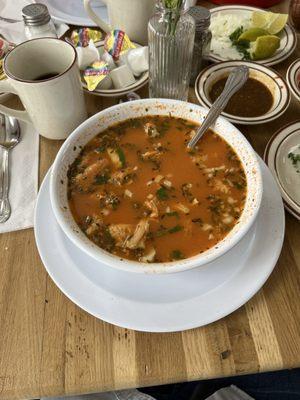 Great food and service. Ate a whole complimentary chips by myself the were great with the tasty salsa. The Menudo was great!