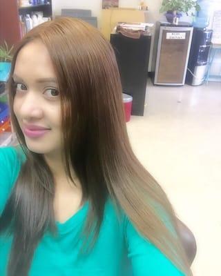 Brazilian Blowout, to maintain this please get the shampoo, conditioner & the hair mask!
