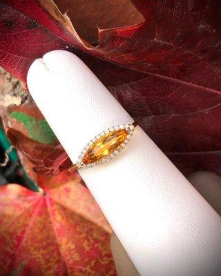 14kt yellow gold natural citrine & diamond halo ring