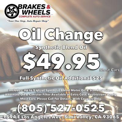 Oil Change Special! $49.95!