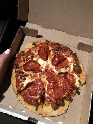 Pepperoni Pizza for $15. (Thumb for size reference)