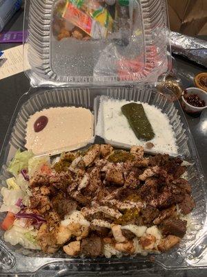 Chicken and lamb combo plate. Thanks for being open right now.