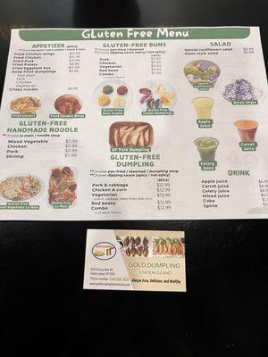 Gluten free menu