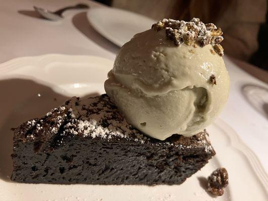 Chocolate cake with pistachio gelato exceptional