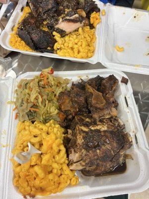This is the oxtail and jerk chicken with Mac n cheese and cabbage this was fire asf