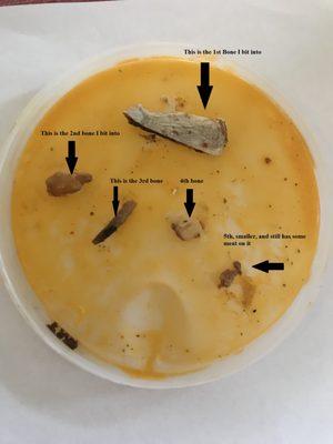 This is a picture of the lid the Cabeza came in on which I placed the bones.
Luckily None of them became lodged into my gums, or stomach.
