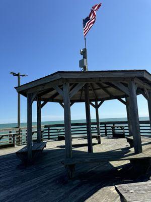Gazebo on the second story of the pier at the end.
