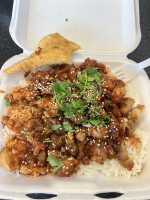 Nick Box with crunchy chicken.