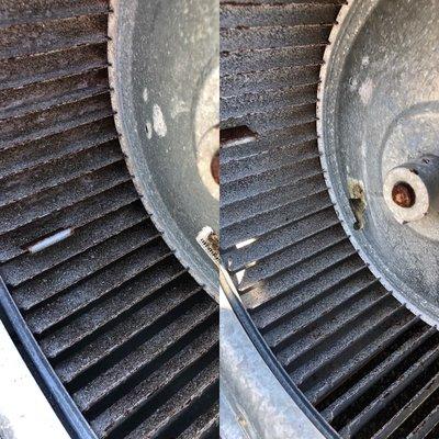 Before and after-cleaning of air handler unit blower wheel