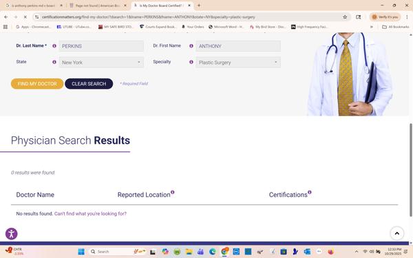 PROOF THAT DR PERKINS IS NOT BOARD CERTIFIED IN PLASTIC SURGERY BESIDES HAVING A HISTORY OF MALPRACTICE LAWSUITS AGAINST HIM! BEWARE!