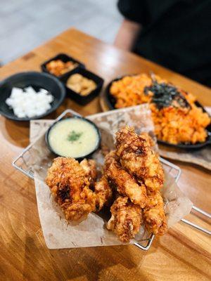 Kimchi and Spam Fried Rice, Sweet Garlic Wings (ig@fanaticdiner)