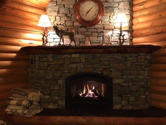 The Lodge's Main Room fireplace.