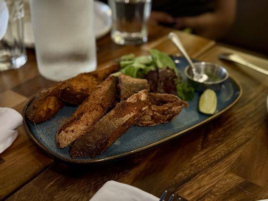 Fish Fry - golden fried pompano, marinated and dusted with the house spice blend