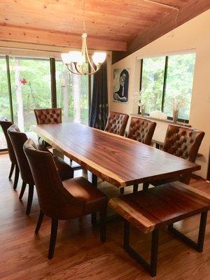 Guanacaste Table and Bench with Pottery Barn Chairs