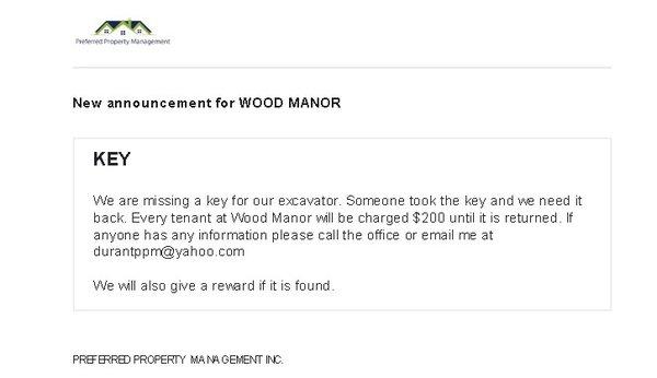 message from wood manor management