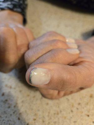 The manicure took so long, my mom didn't feel comfortable asking that she didn't want that grey tip. Staff didn't come off too friendly.