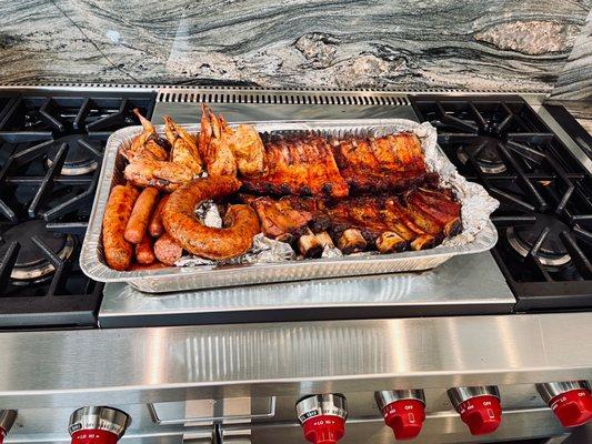 Ribs, quail, v and v sausage