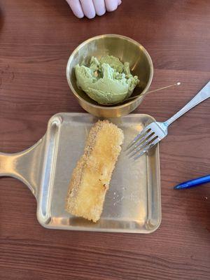 Green tea icecream and fried cheesecake