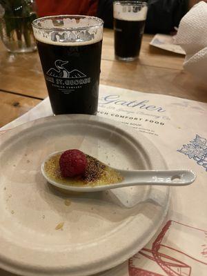 Oatmeal Stout and awesome crème brûlée taste at a beer dinner. Yum