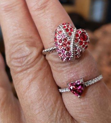 My Swarovski Valentine rings. (And woah, I've got my mother's hands)!