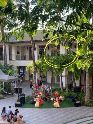 Location within The Shops at Wailea (right above center court where Polynesian shows take place)