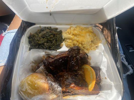 This was the ribs, Mac n cheese, greens plate I didn't eat this one myself, but the feedback I got was it was amazing as well.