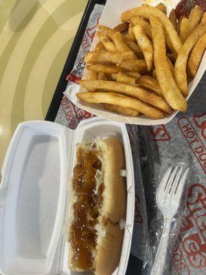 Fries and regular sneaky Petes extra onions
