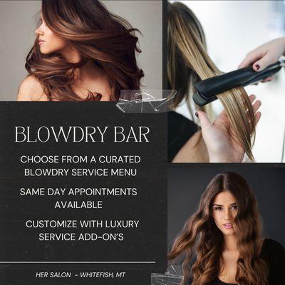 We welcome all guests for our Blowdry Services! Pre-Booking highly encouraged.