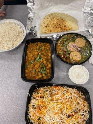 chana masala, Aloo Tikki Chaat, Butter Naan,Veg Dum Biryani