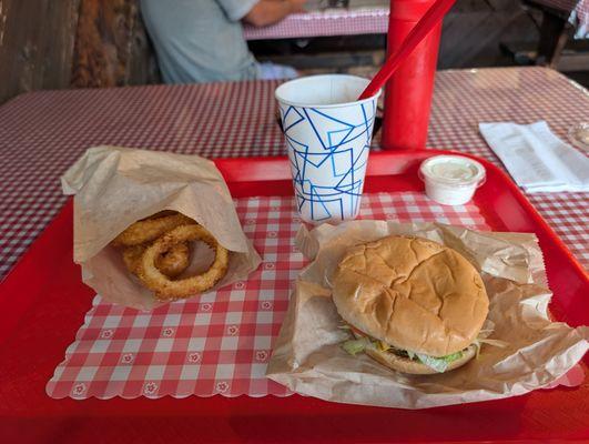 The Hamburger Stand's cheeseburger, onion rings, and chocolate shake. I'm a comfort foods guy and The Hamburger Stand's version's AWESOME!!