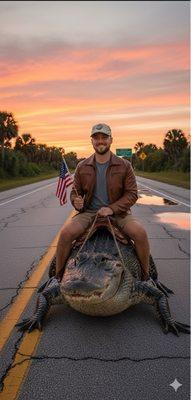 Joe from Joe show definitely actually riding a gator to save the day