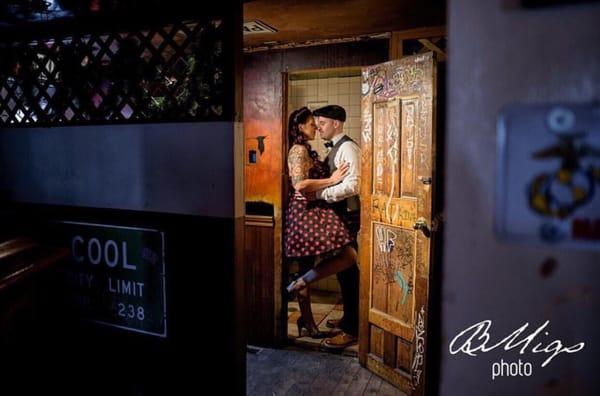 50s theme engagement shoot
