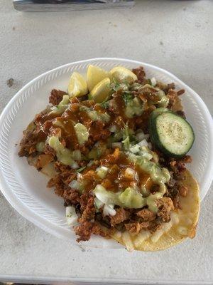 Taco Junkies (fully loaded with three meats).